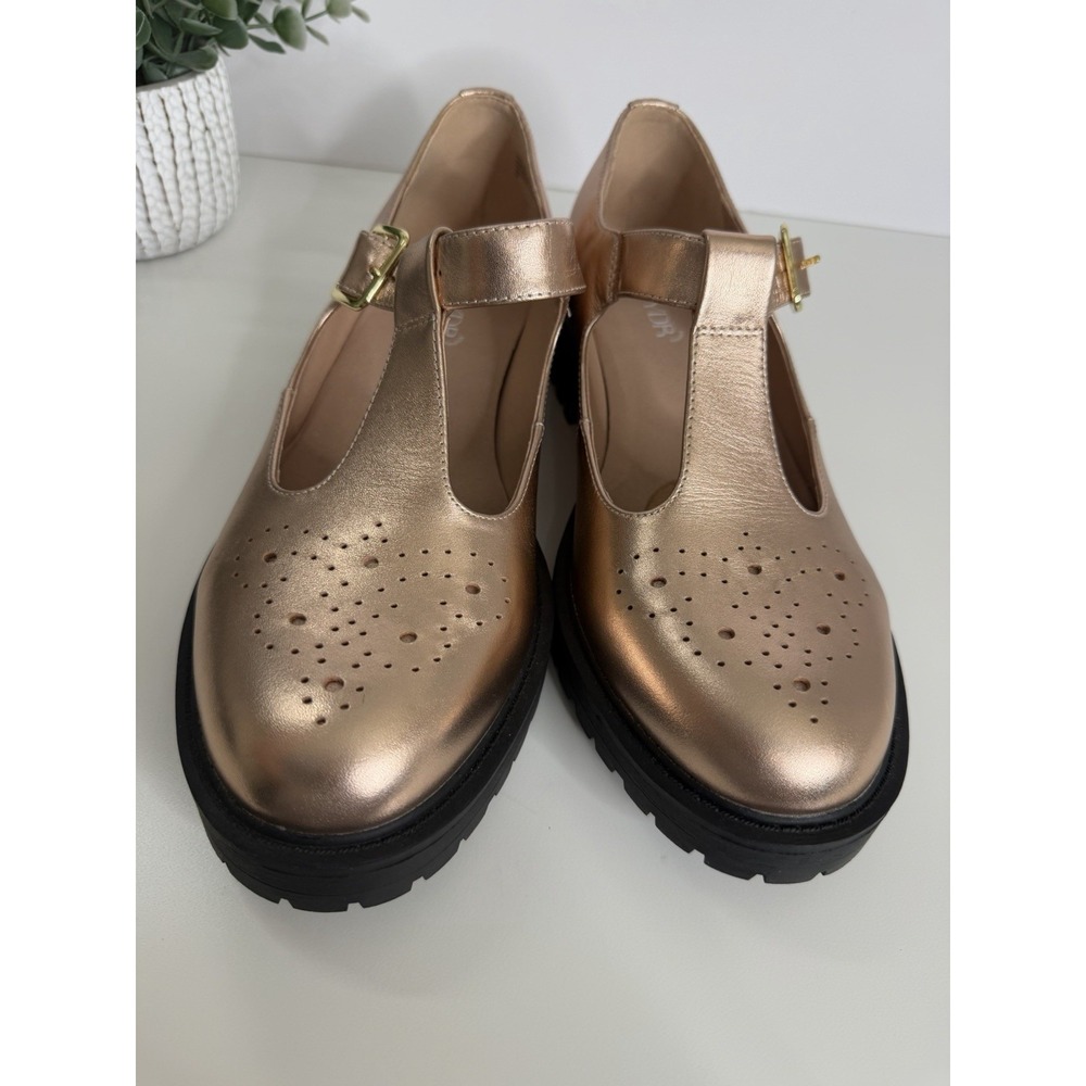 NEW WYDR Studios T-Strap Lug Mary Jane Metallic Rose Leather Shoes Size 9 - Picture 3 of 13